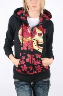 Iron Fist   Womens Siesta Skull Hoodie in Black, Size Small, Color Black