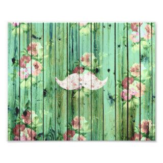 Funny Vintage Floral Mustache Green Beach Wood Photo Art