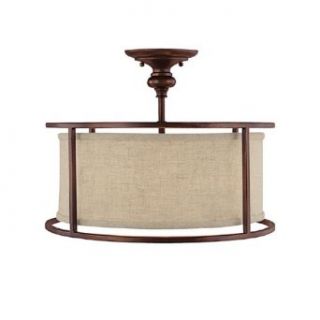 Capital Lighting 3914BB 458 Midtown Collection 3 Light Semi Flush, Burnished Bronze Finish with Beige Fabric Shade and Frosted Diffused Glass   Semi Flush Mount Ceiling Light Fixtures  