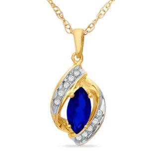 Marquise Lab Created Blue Sapphire and Diamond Accent Pendant in 10K