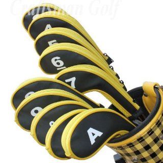 6000104 Craftsman Golf USA Stock 3 SW 10 Long Neck Iron Synthetic Leather Durable Zippered Head Covers Black & Yellow Fit All Brands Titleist, Callaway, Ping, Taylormade, Cobra, Nike, Etc.  Golf Club Head Covers  Sports & Outdoors