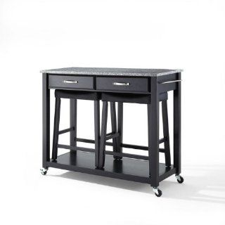 Crosley Furniture Solid Granite Top Kitchen Cart/Island in Black Finish with 24 Inch Black Upholstered Saddle Stools Home & Kitchen