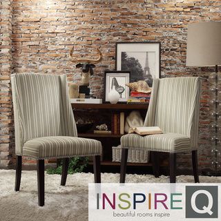 INSPIRE Q Geneva Spring Green Stripe Wingback Hostess Chairs (Set of 2) INSPIRE Q Dining Chairs