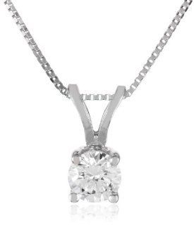 18k White Gold Round Diamond Solitaire Pendant Necklace (1/4 ct, H I Color, SI1 SI2 Clarity), 18" Jewelry