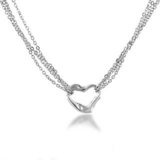 10K White Gold Multistrand Heart Necklace 17" Chain Necklaces Jewelry
