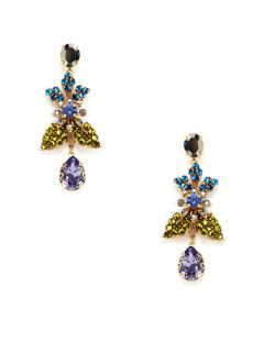 Multi Color Crystal Floral & Leaf Drop Earrings by BIJOUX HEART