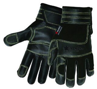 MCR Safety 925XL Memphis Multi Task Style Black Sewn Gloves with Kevlar and Black Grain Cow Palm, Yellow, X Large, 1 Pair   Work Gloves  