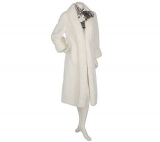 Dennis Basso Full Length Faux Mink Tuxedo Front Coat with Scarf —