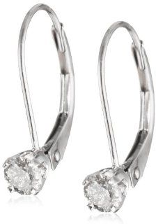 14k White Gold Fixed Leverback Diamond Earrings (.37 cttw, L M Color, I2 I3 Clarity) Drop Earrings Jewelry
