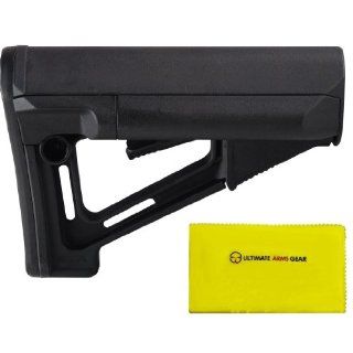 Magpul Industries MAG 470 STR Military Mil   Spec BLK Stealth Black Buttstock Stock with Rubber Butt Pad, Cheek Weld Rest, Water Resistant Battery Tubes + Ultimate Arms Gear Rifle/Shotgun/Pistol/Gun Care and Reel Silicone Lubricated Cleaning Cloth 12"