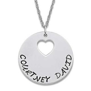 Couples Cut Out Heart Disc Pendant in Sterling Silver   20 (2 Names