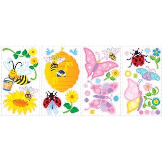RoomMates SPD0001SCS Bees and Butterflies Peel and Stick Wall Decals, 1 Pack   Decorative Wall Appliques  