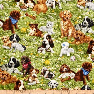 Greg Giordano Novelties Puppies Green Fabric