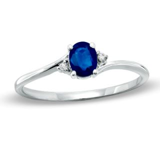 Oval Sapphire and Diamond Accent Swirl Ring in 10K White Gold   Zales