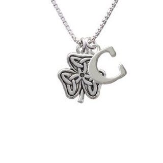 Silver Shamrock with Celtic Knot Initial C Charm Necklace Pendant Necklaces Jewelry