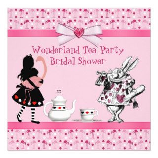 Wonderland Tea Party Pink Flamingos Bridal Shower Invites