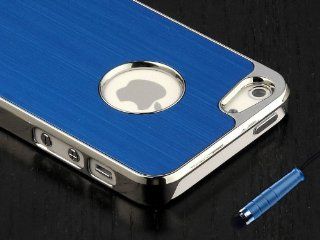 Luxury Brushed Metal Aluminum Chrome Hard Back Case Cover For iPhone 5 5G Blue+Stylus pen Cell Phones & Accessories
