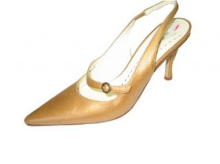 Bcbg Evening Shoes Pump Slingback Metallic Gold Leather Size 8.5m/ 39 Shoes