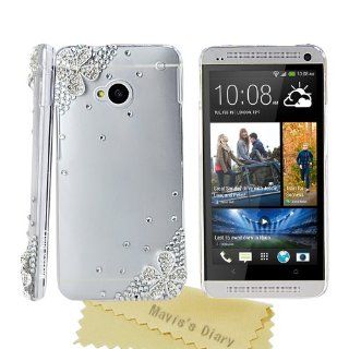 Mavis's Diary 3D Handmade Clear Bling Crystal Flower Design Sparkle Glitter Rhinestone Diamond Case Cover Hard Transparent for HTC ONE M7 with Soft Clean Cloth and Screen Protector Cell Phones & Accessories
