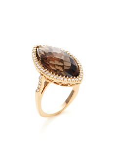 Faceted Smoky Quartz & Diamond Marquise Ring by Danni
