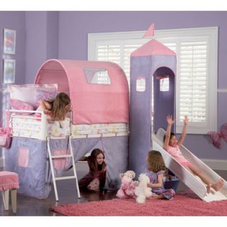 Powell Furniture Princess Twin Castle Loft Bed and Slide with Tent and