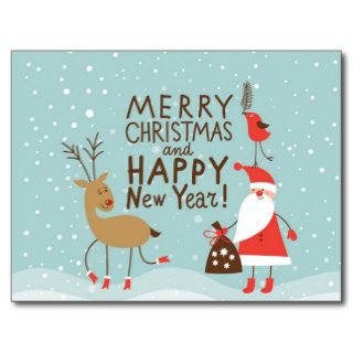 Cute Merry Christmas & Happy new year Santa Postcards