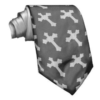 Black and White Wood Cross Design Neck Tie