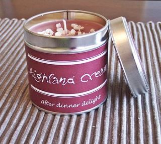 'highland cream' scented candle tin by hope and willow