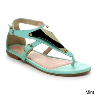 Anna Women's Vita 11 T strap Ankle Strappy Metal Acent Flat Thong Sandals Sandals