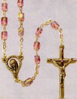 18" Gold Plated Rosary with 5mm Heart Shaped Pink Beads   MADE IN ITALY Jewelry