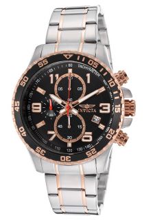 Invicta 14877  Watches,Mens Specialty Chronograph Black Textured Dial Stainless Steel & 18k Rose Gold Plated Stainless Steel, Chronograph Invicta Quartz Watches