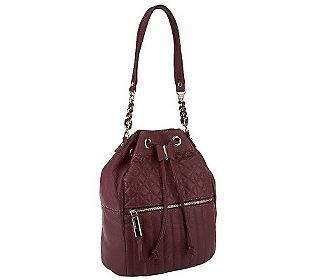 B.Makowsky Quilted Leather Drawstring Hobo Bag with Chain Detail —