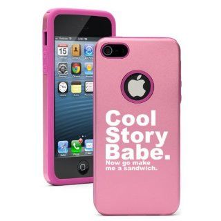 Apple iPhone 5 5S Pink 5D526 Aluminum & Silicone Case Cover Cool Story Babe Make Me A Sandwich Cell Phones & Accessories