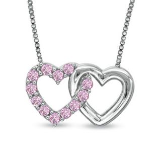 Lab Created Pink Sapphire Double Heart Pendant in Sterling Silver