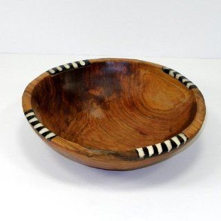 7 Inch Olive Wood Bowl with Inlaid Bone Kitchen & Dining