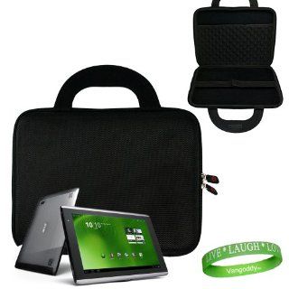 Iconia Case Hard Cube Case and Attached Neoprene Pocket to Contain Acer Accessories for All Models of Acer Iconia Tablet (A500 10S16u , W500 BZ467 , Inch Tablet Computer Aluminum Metallic , Silver ) ** Black ** + VanGoddy Live * Laugh * Love Wrist band Co