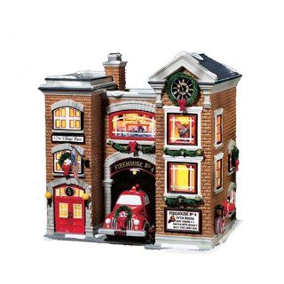 Department 56 Snow Village Fire House No. 4   Holiday Collectible Buildings