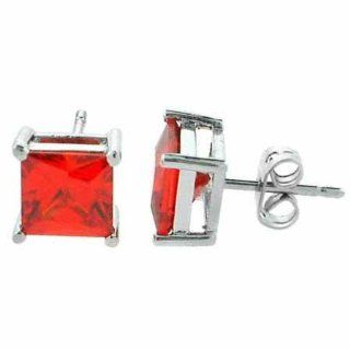 Sterling Silver Orange cz Square Stud Earrings Jewelry
