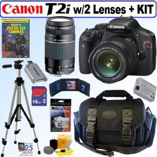 Canon EOS Rebel T2i 18 MP CMOS APS C Digital SLR Camera with EF S 18 55mm f/3.5 5.6 IS Lens & EF 75 300mm f/4 5.6 III "USM" Telephoto Zoom Lens + 16GB Deluxe Accessory Kit  Digital Slr Camera Bundles  Camera & Photo