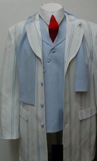 New Mens Blue and Cream Pinstripe 4 Piece Dress Zoot Suit with Vest & Scarf at  Mens Clothing store