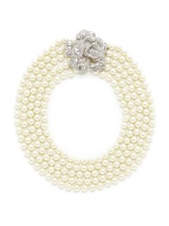 Crystal Cutout Floral & Faux Pearl Multi Strand Necklace by Kenneth Jay Lane