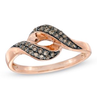 CT. T.W. Champagne Diamond Open Swirl Ring in 10K Rose Gold