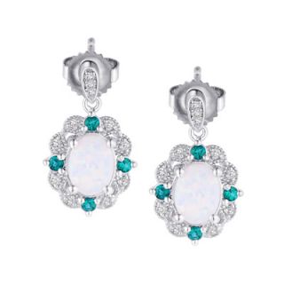 Oval Lab Created Opal, White Sapphire and Emerald Earrings in Sterling