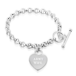 Sterling Silver Army Wife Heart Charm Bracelet (1 3 Lines)   Zales