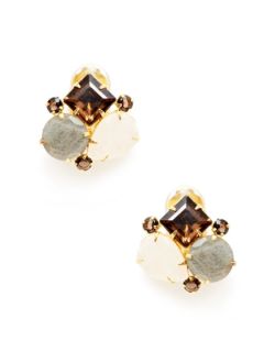 Labradorite, Moonstone, & Smoky Topaz Cluster Stud Earrings by Bounkit