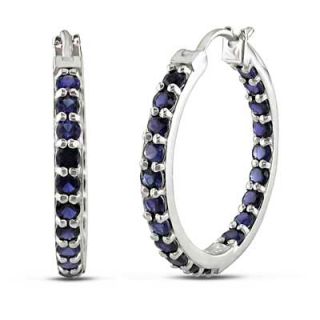 Lab Created Blue Sapphire Inside Out Hoop Earrings in Sterling Silver