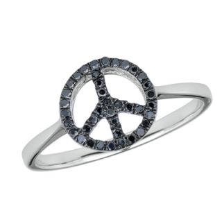 CT. T.W. Enhanced Black Diamond Peace Sign Ring in Sterling Silver