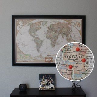 Push Pin Travel Map with Pins and Black Frame 
