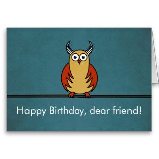 Funny Cartoon Horned Owl Friend Birthday Cards