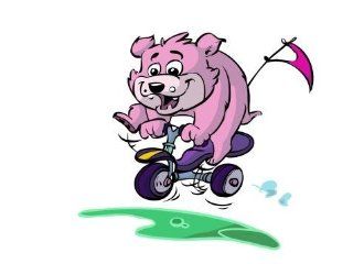 Horizontal Wall Decals Cute Pink Bear Riding Bike   18 inches x 14 inches   Peel and Stick Removable Graphic   Prints